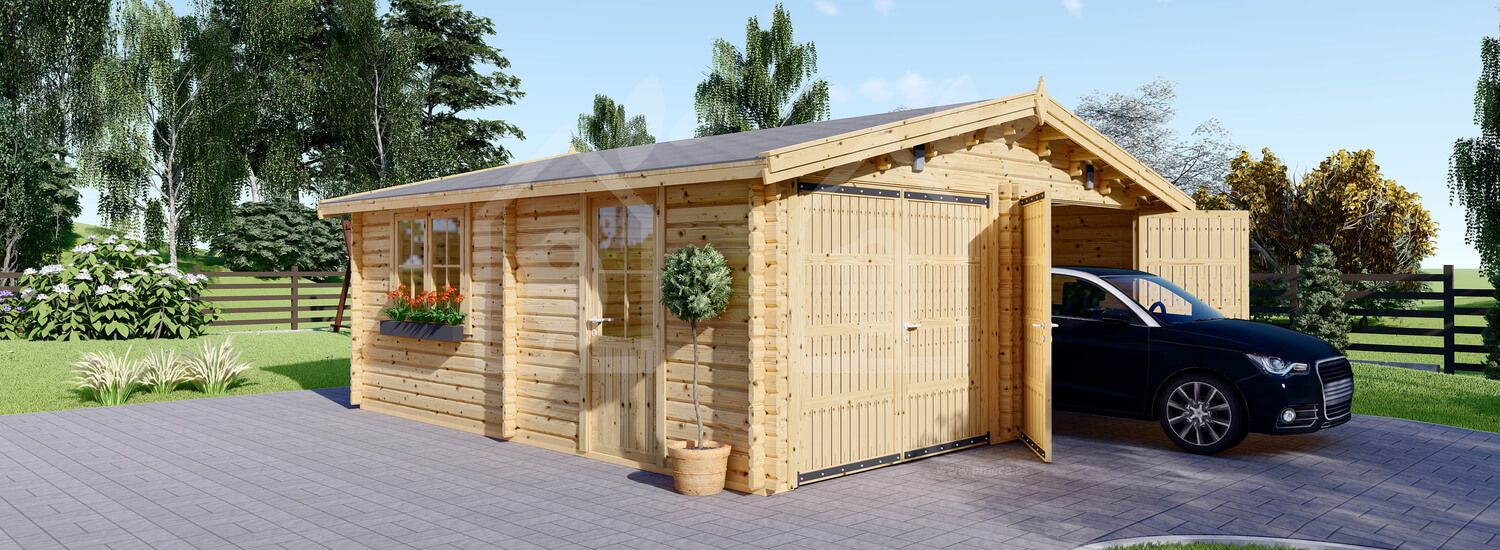Garagem de madeira pré-fabricada para 2 carros CLASSIC DUO (44 mm), 6x6 m, 36 m² visualization 1