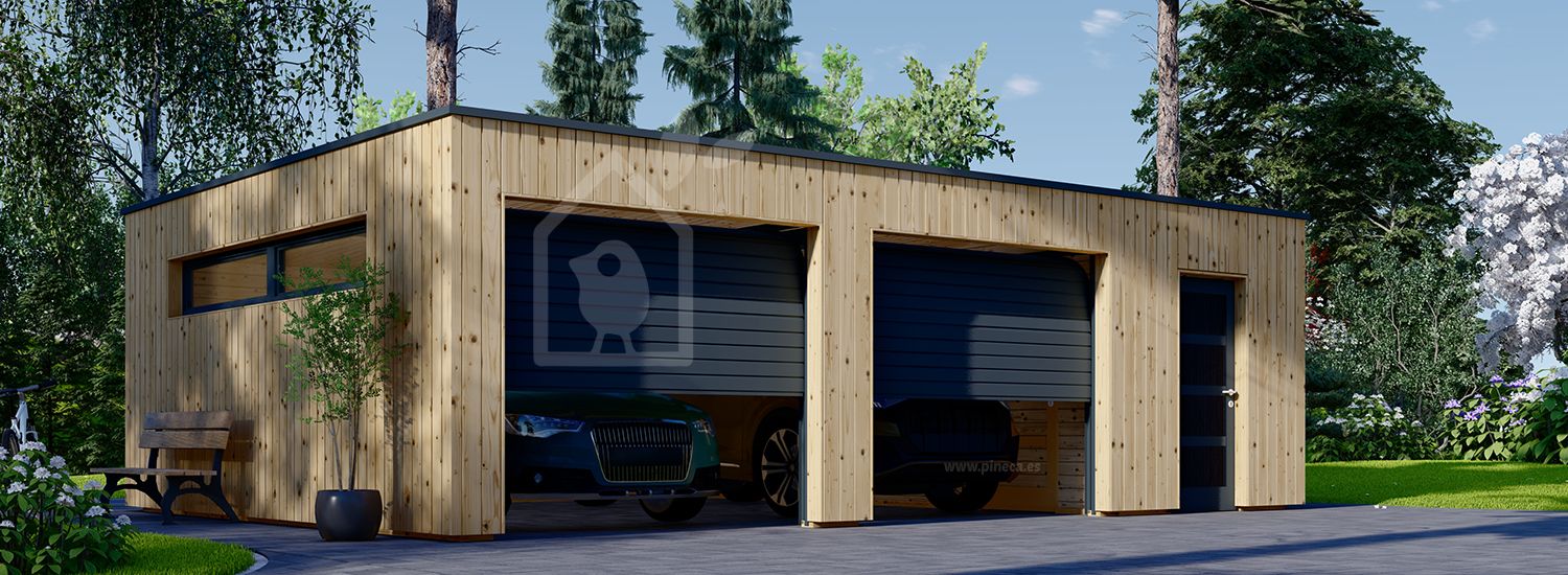 Garagem de madeira pré-fabricada para 2 carros com abrigo SILVIA DUO F PLUS (34 mm + revestimento, 8x6 m, 48 m² visualization 1