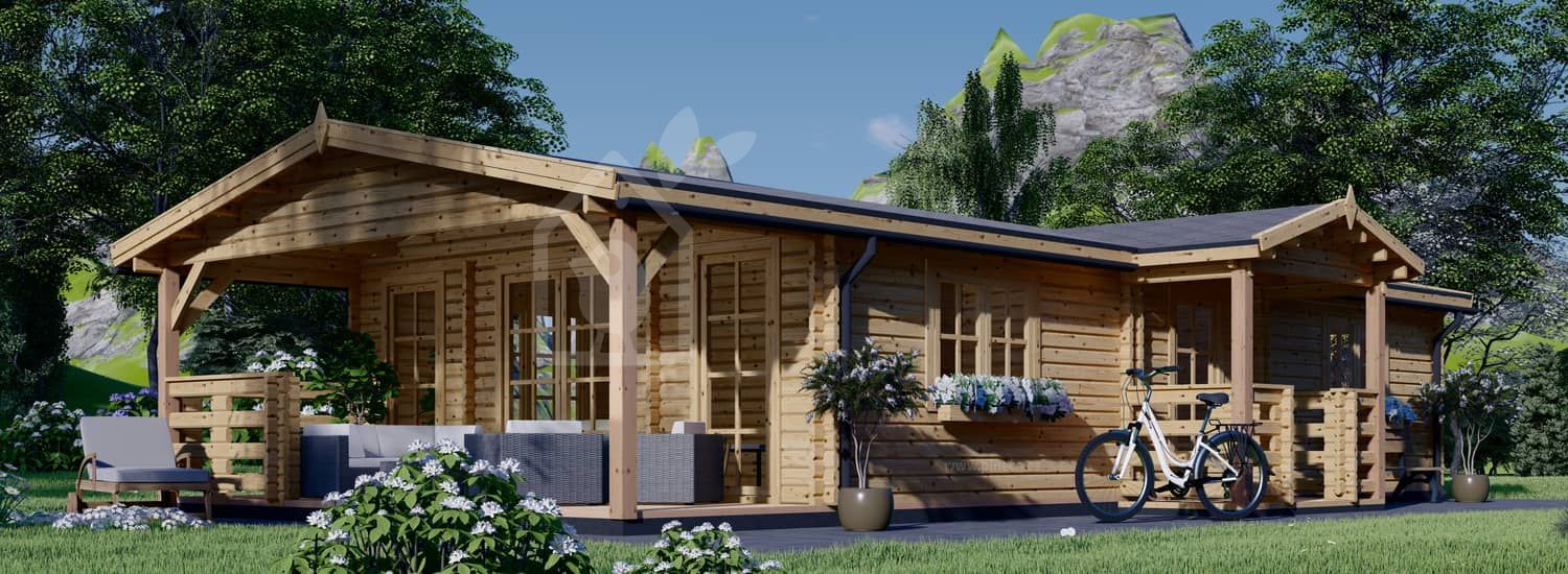 Casa de madeira pré-fabricada DONNA (Isolamento térmico PLUS, 44+44 mm), 63 m² com terraço de 11.5 m² visualization 1