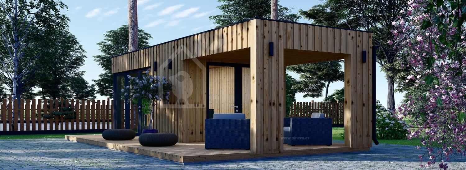 Abrigo de jardim em madeira PREMIUM (Isolamento térmico, painéis SIP), 5x3 m, 15 m² com terraço de 9 m² visualization 1
