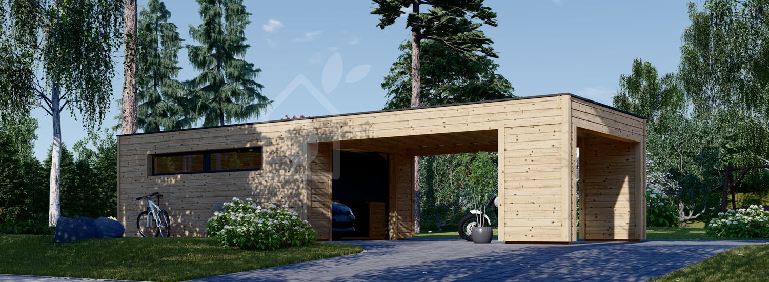 Garagem de madeira SILVIA F (34 mm + revestimento), 4x6 m, com telheiro (diretamente em frente) 4x6 m visualization 1