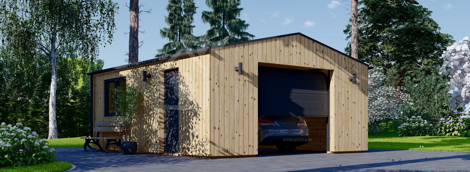 Garagem de madeira pré-fabricada para 1 carro SILVIA (34 mm + revestimento), 5x6 m, 30 m² visualization 1