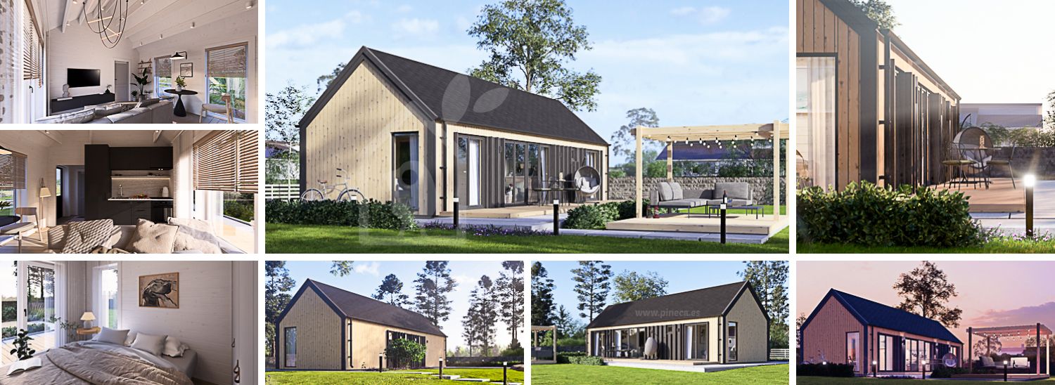 Casa de madeira pré-fabricada ADALINE (Isolamento térmico, 34 mm + revestimento), 50 m² visualization 1