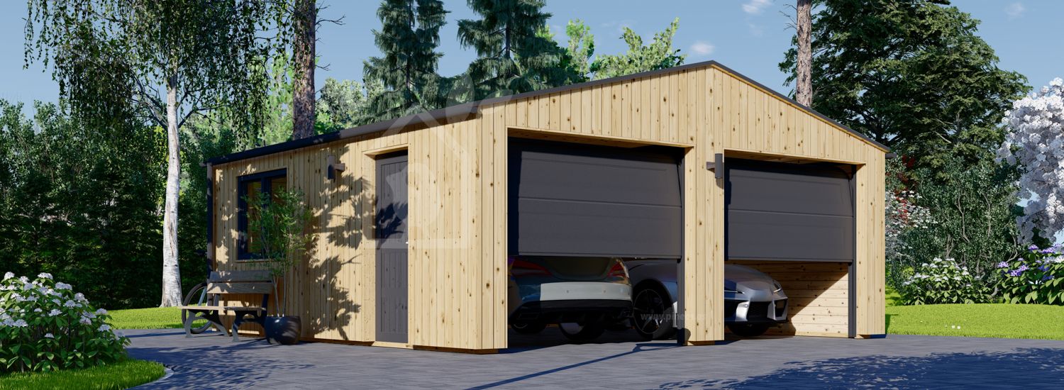 Garagem de madeira pré-fabricada para 2 carros SILVIA DUO (34 mm + revestimento), 6x6 m, 36 m² visualization 1