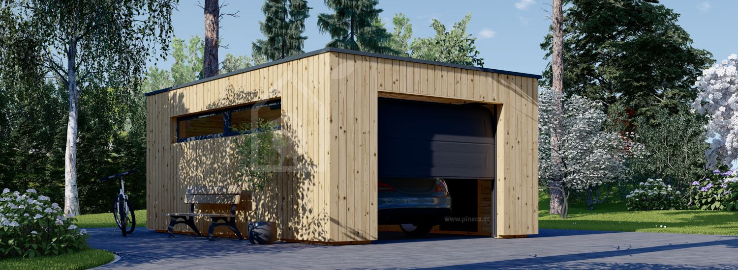 Garagem de madeira pré-fabricada para 1 carro SILVIA F (34 mm + revestimento), 4x6 m, 24 m² visualization 1