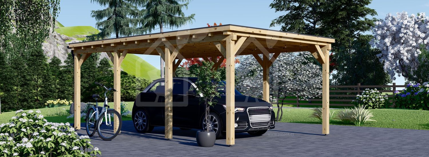 Telheiro para 1 carro em madeira MODERN, 3x6 m, 18 m² visualization 1
