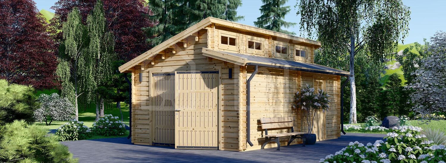 Garagem de madeira pré-fabricada para 1 carro TWIN (44 mm), 4x6 m, 24 m² visualization 1