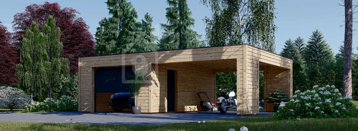 Garagem de madeira SILVIA F (34 mm + revestimento), 4x6 m, com telheiro 4x6 m visualization 1