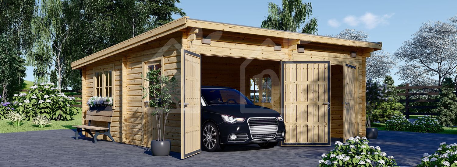 Garagem de madeira pré-fabricada para 2 carros MODERN DUO (44 mm), 6x6 m, 36 m² visualization 1