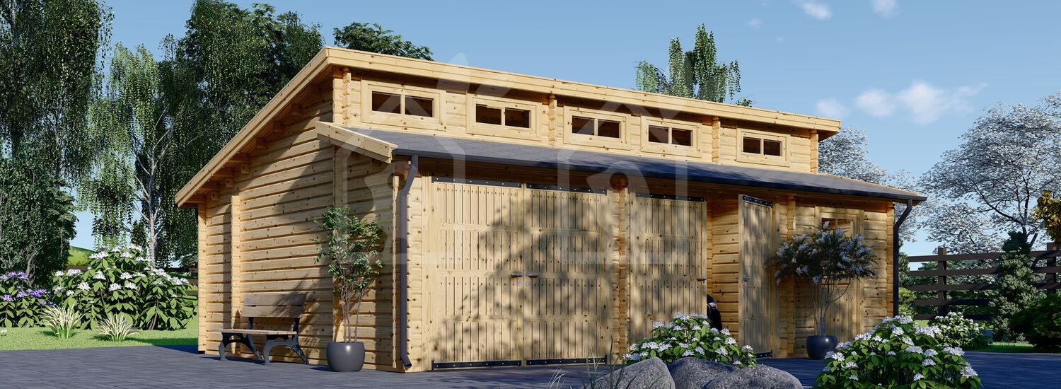 Garagem de madeira pré-fabricada para 2 carros TWIN DUO (44 mm), 8x6 m, 48 m² visualization 1