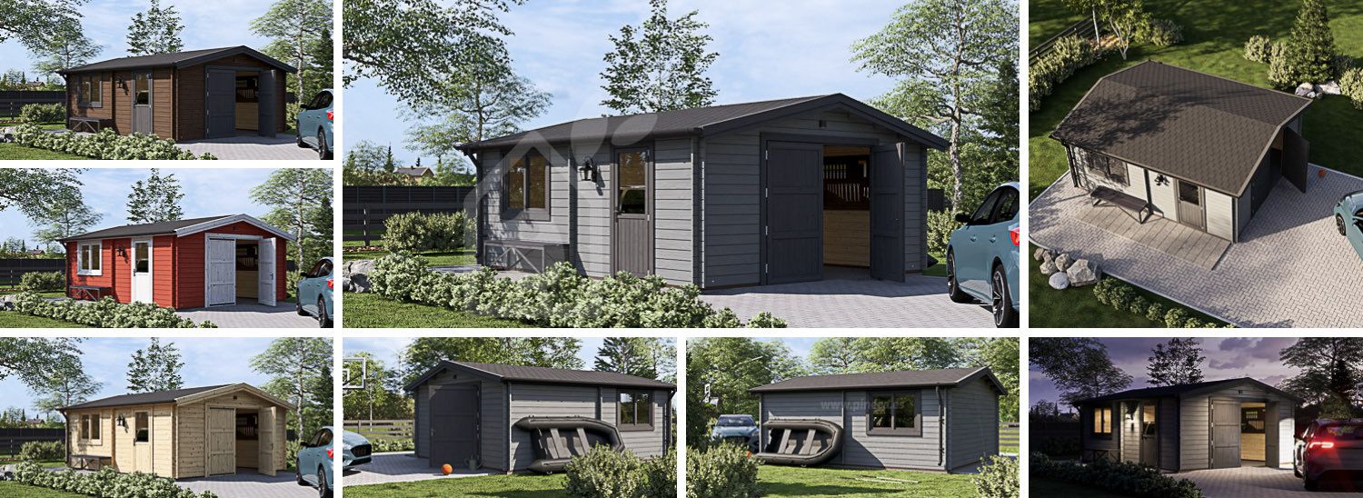 Garagem de madeira pré-fabricada para 1 carro CLASSIC (44 mm), 5x6 m, 30 m² visualization 1