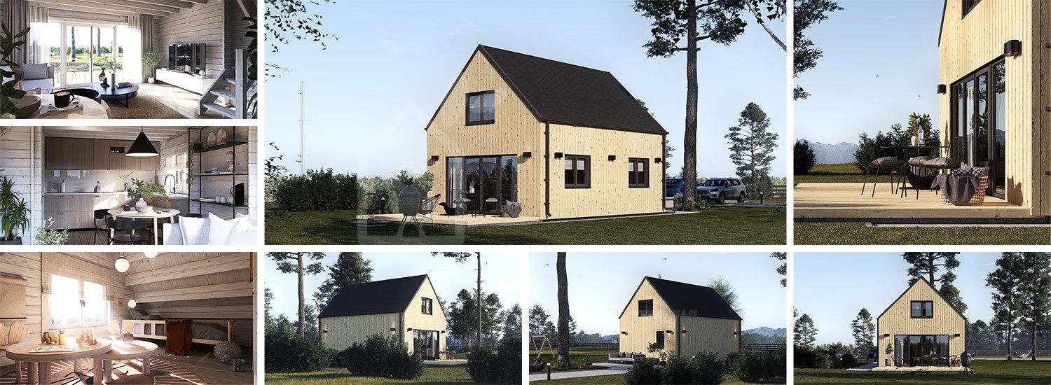 Casa de madeira pré-fabricada ALINA (34 mm + revestimento), 46 m² visualization 1