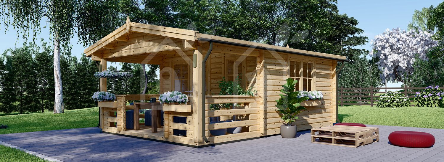 Abrigo de jardim em madeira SHANON (66 mm), 4x5.75 m, 16 m² com terraço de 7 m² visualization 1