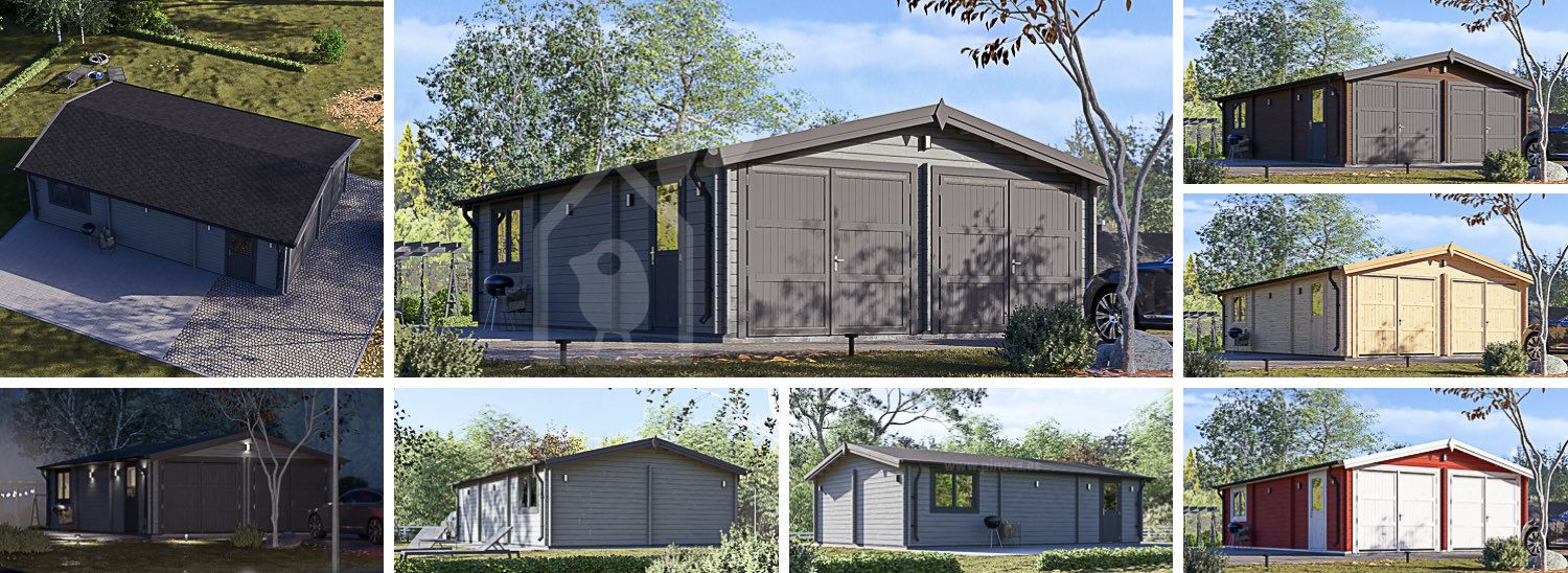 Garagem de madeira pré-fabricada para 2 carros CLASSIC DUO (44 mm), 6x9 m, 54 m² visualization 1
