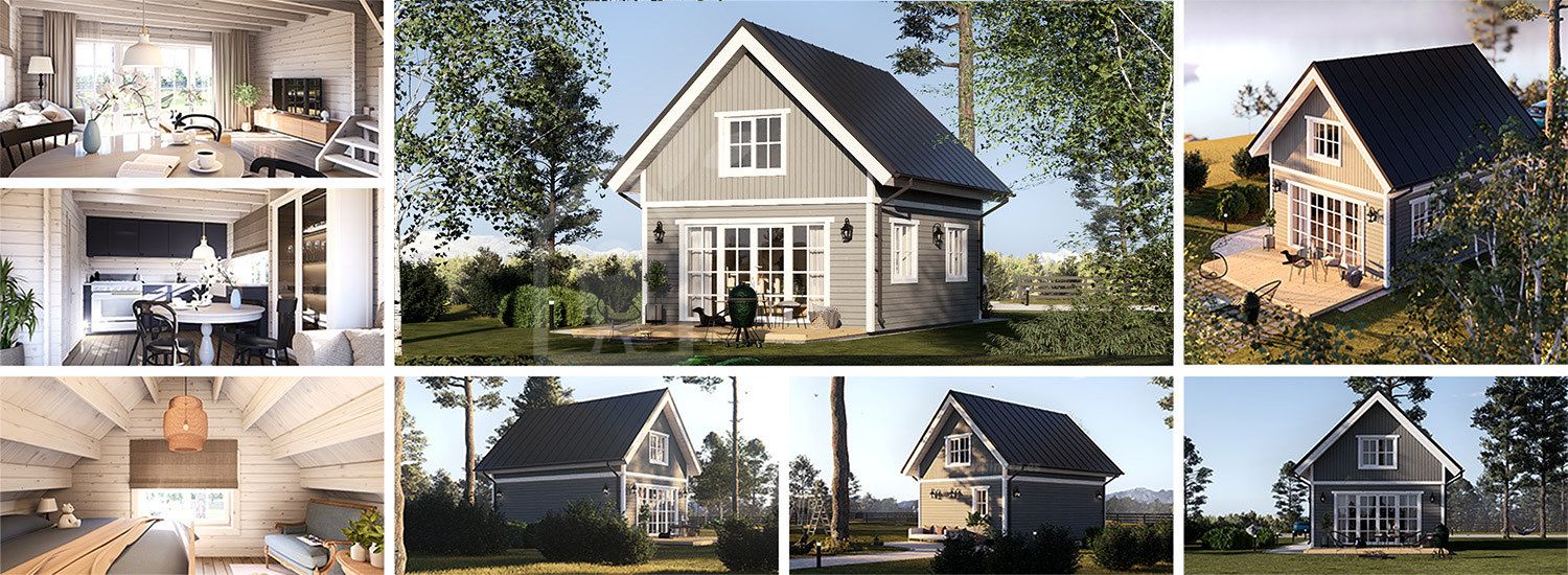 Casa de madeira para habitação KARINA RV (Isolamento térmico PLUS, 44 mm + revestimento), 46 m² visualization 1