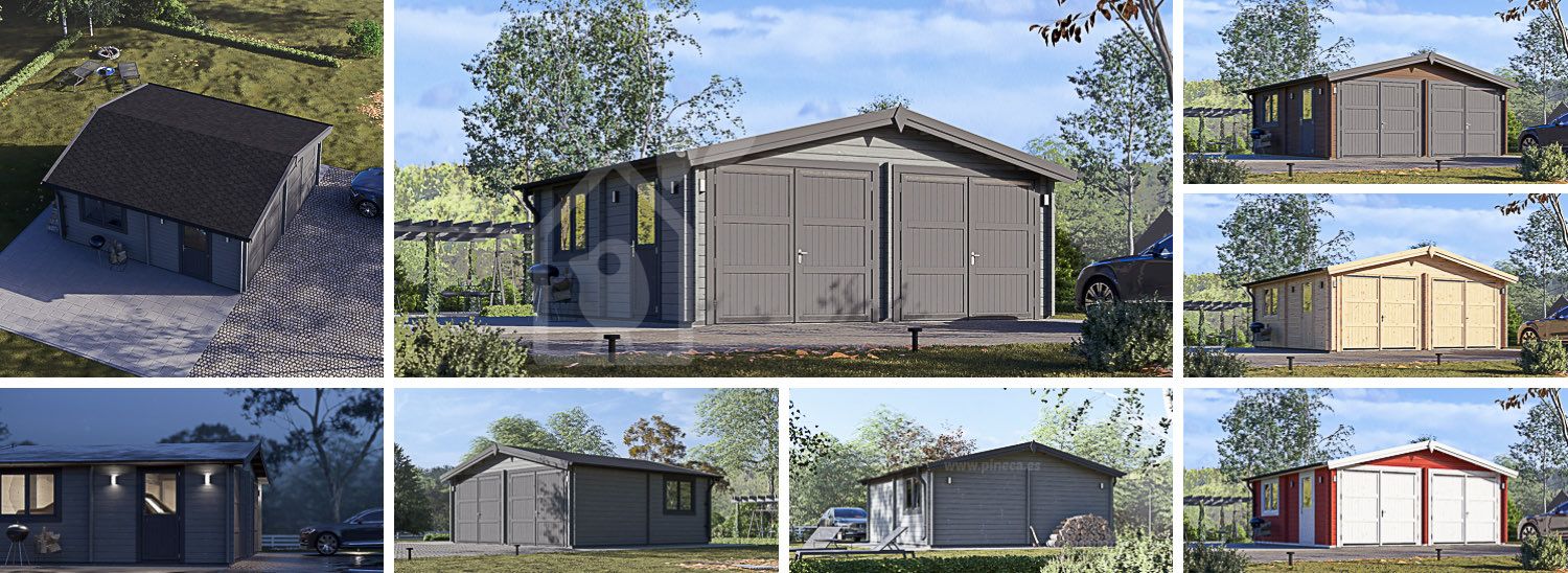 Garagem de madeira pré-fabricada para 2 carros CLASSIC DUO (44 mm), 6x6 m, 36 m² visualization 1