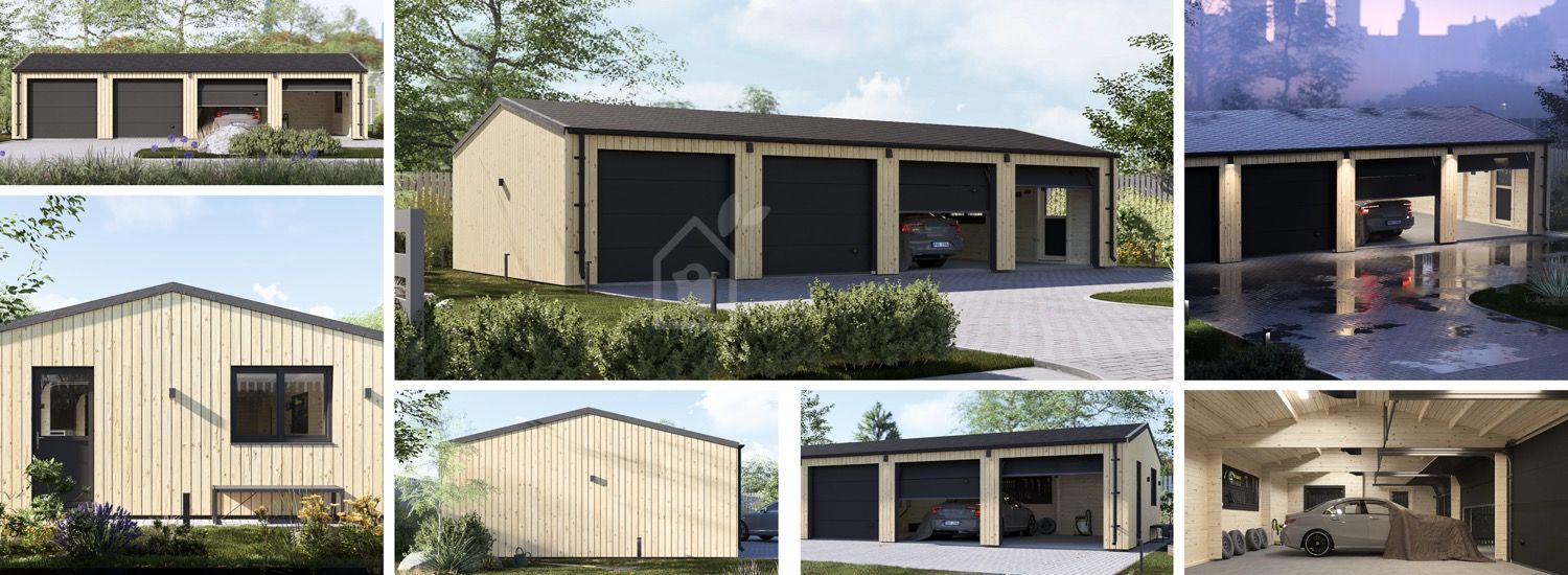 Garagem de madeira pré-fabricada para 4 carros SILVIA S (34 mm + revestimento), 12x6 m, 72 m² visualization 1
