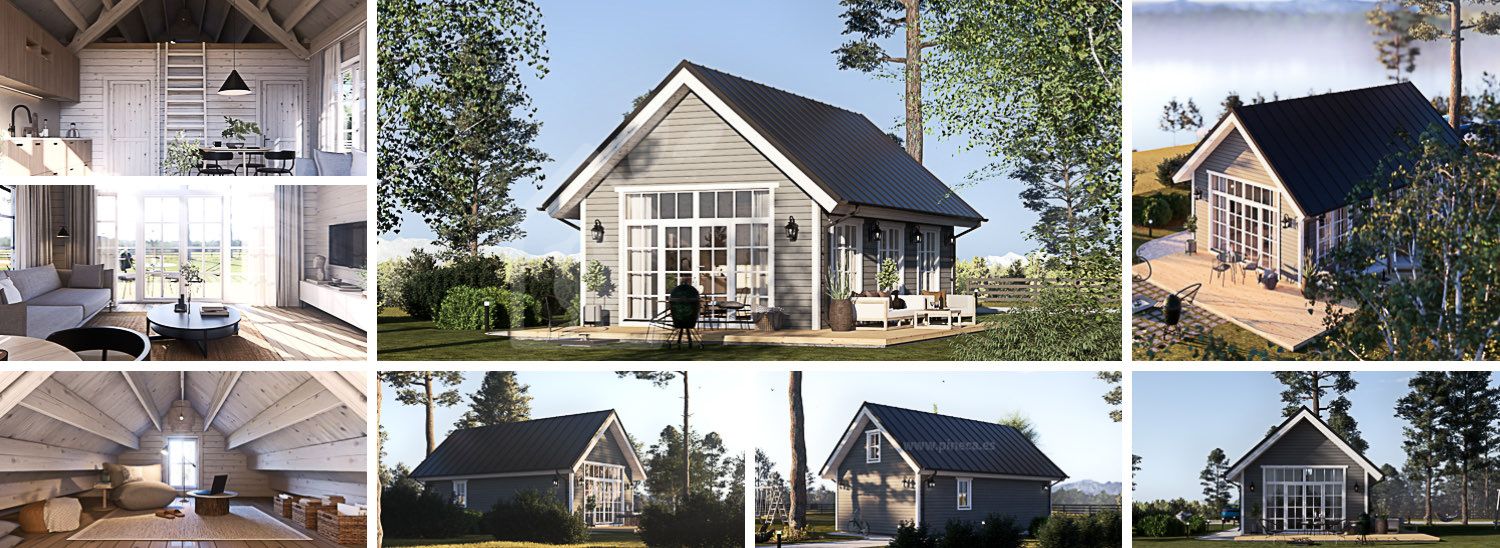 Casa de madeira para habitação ARIELLE RV (Isolamento térmico PLUS, 44 mm + revestimento), 44 m² visualization 1