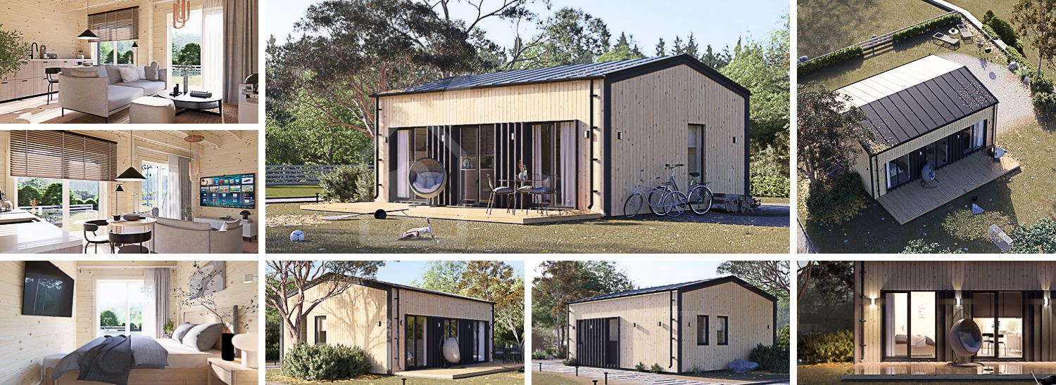 Casa de madeira para habitação ANGELA RV (Isolamento térmico PLUS, 44 mm + revestimento), 43 m² visualization 1