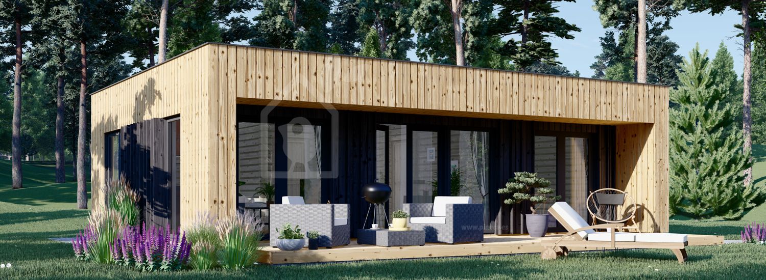Casa de madeira pré-fabricada KAYA 1 (Isolamento térmico PLUS, 44 mm + revestimento), 48 m² visualization 1