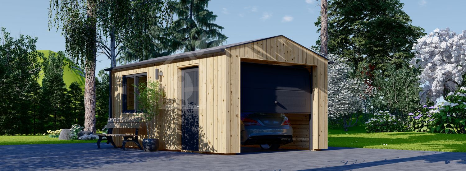 Garagem de madeira pré-fabricada para 1 carro SILVIA (34 mm + revestimento), 3.2x5.2 m, 16.6 m² visualization 1