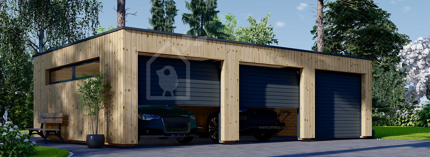 Garagem de madeira pré-fabricada para 3 carros SILVIA TRIO F (34 mm + revestimento), 9x6 m, 54 m² visualization 1