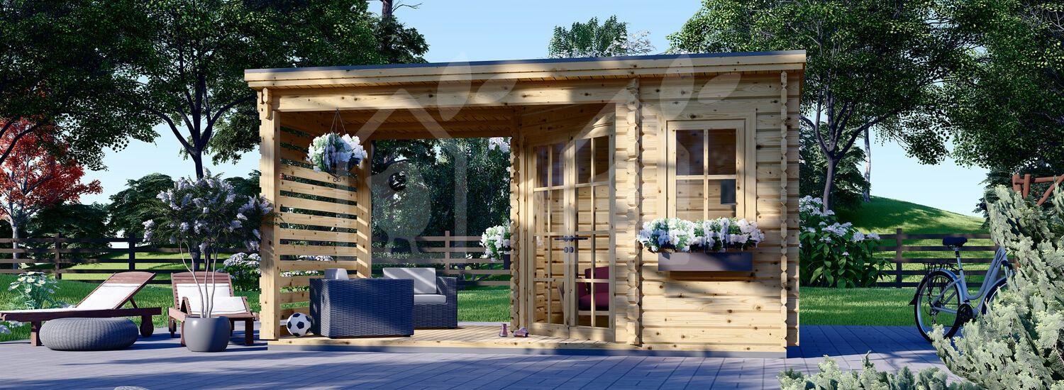 Abrigo de jardim em madeira AIDA PLUS (28 mm), 5x3 m, 9 m² com telheiro de 6.5 m² visualization 1