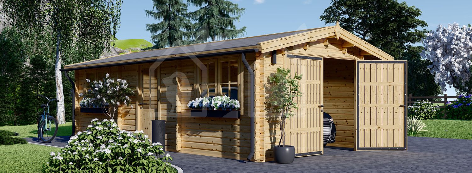 Garagem de madeira pré-fabricada para 1 carro CLASSIC (44 mm), 4x7.5 m, 30 m² visualization 1