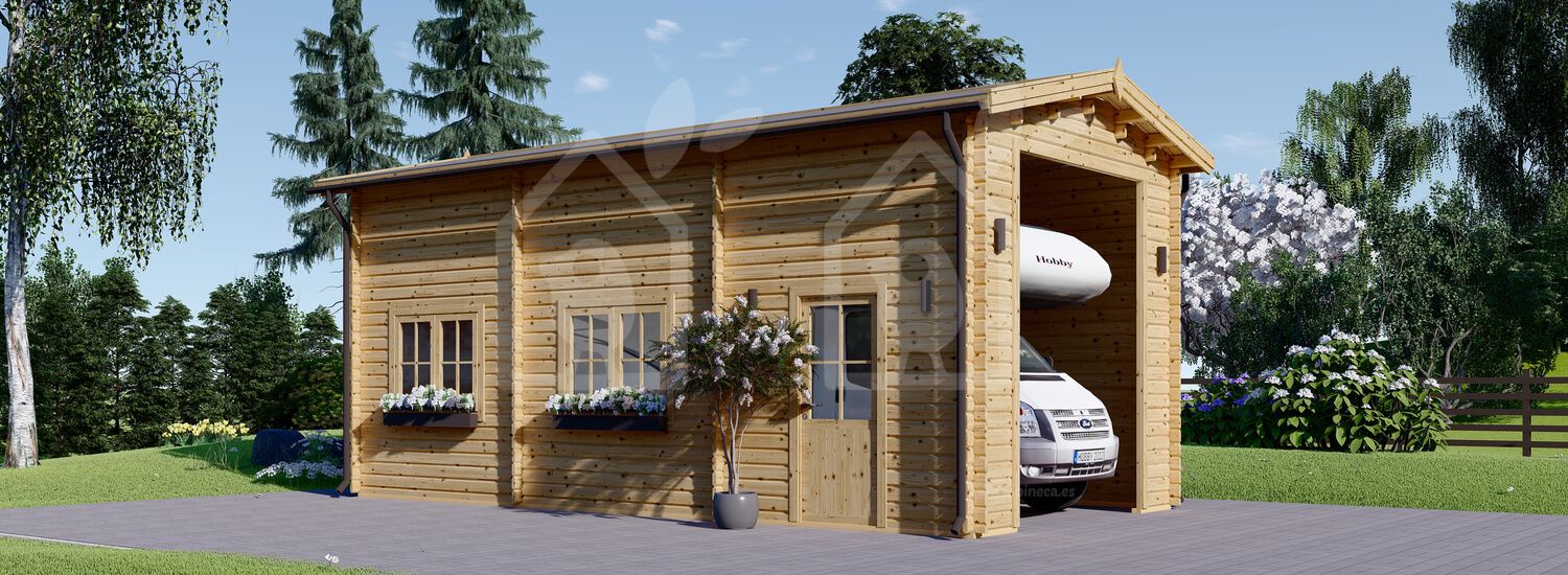 Garagem de madeira para caravana (44 mm), 4x8 m, 32 m² visualization 1