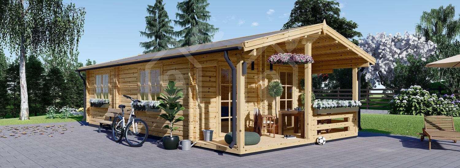 Casa de madeira pré-fabricada ARGO (Isolamento térmico PLUS, 44+44 mm), 5x9 m, 35 m² com terraço de 8m² visualization 1
