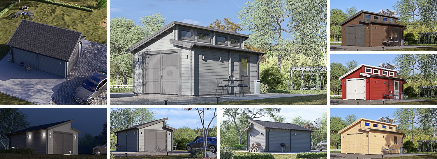 Garagem de madeira pré-fabricada para 1 carro TWIN (44 mm), 4x6 m, 24 m² visualization 1