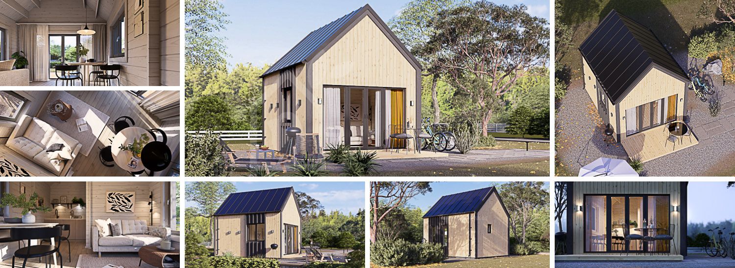 Casa de madeira para habitação SALLY RV (Isolamento térmico PLUS, 44 mm + revestimento), 20 m² visualization 1