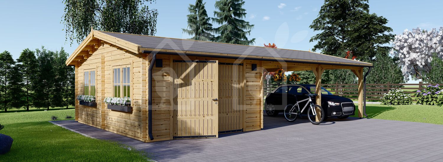 Garagem de madeira pré-fabricada para 1 carro MULTI (44 mm) 4x6 m com telheiro duplo 5.5x6 m visualization 1