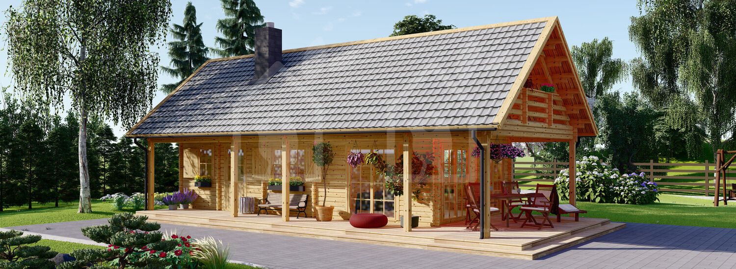 Casa de madeira pré-fabricada AURA (66 mm), 100 m² com terraço 35 m² visualization 1