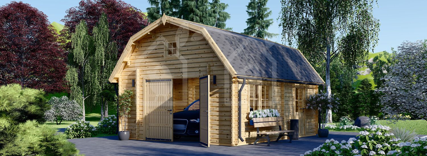 Garagem de madeira pré-fabricada para 1 carro MISSISSIPPI (44 mm), 5x6 m, 30 m² visualization 1