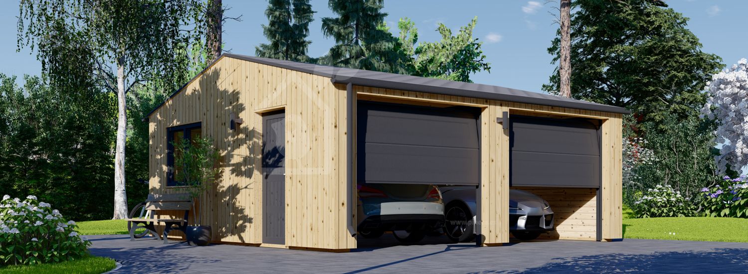 Garagem de madeira pré-fabricada para 2 carros SILVIA DUO ALT (34 mm + revestimento), 6x6 m, 36 m² visualization 1