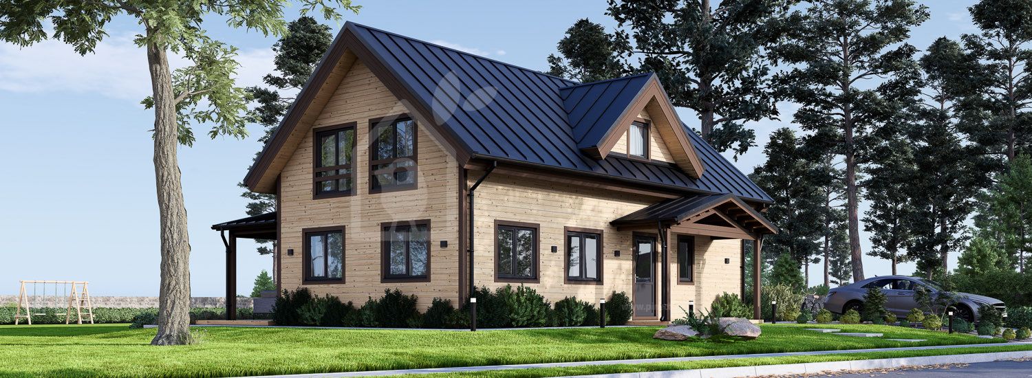 Casa de madeira para habitação VERA RV (Isolamento térmico PLUS, 44 mm + revestimento), 127 m² visualization 1
