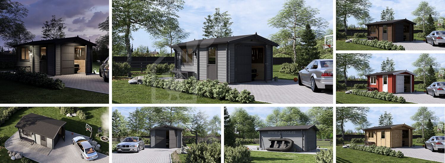Garagem de madeira pré-fabricada para 1 carro CLASSIC (44 mm), 3.6x5.4 m, 20 m² visualization 1