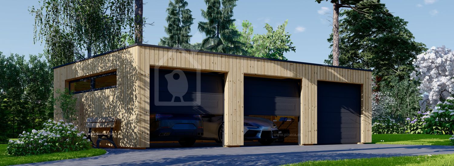 Garagem de madeira pré-fabricada para 3 carros SILVIA TRIO F (34 mm + revestimento), 9x6 m, 54 m² visualization 1