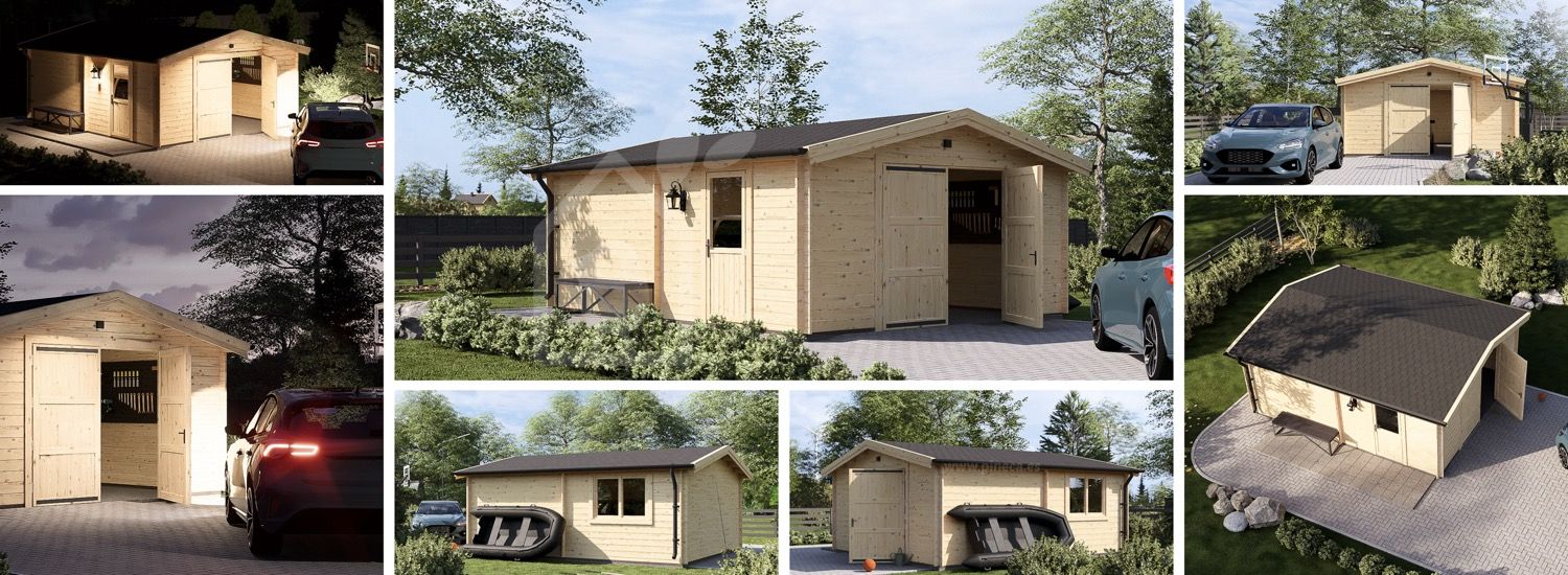 Garagem de madeira pré-fabricada para 1 carro CLASSIC S (44 mm), 5x6 m, 30 m² visualization 1