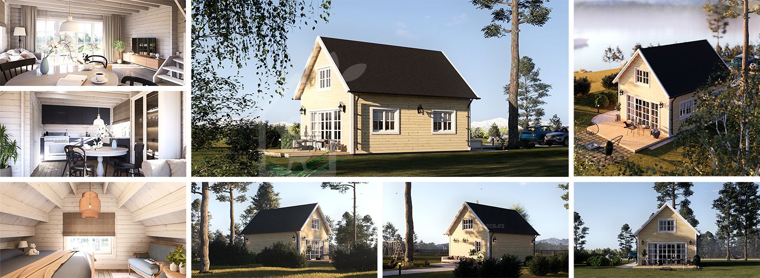 Casa de madeira pré-fabricada KARINA (Isolamento térmico, 34 mm + revestimento), 46 m² visualization 1