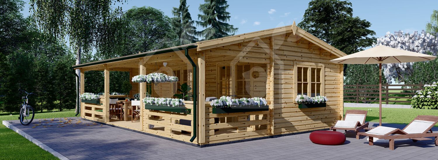 Casa de madeira pré-fabricada AMELIA (Isolamento térmico, 34+34 mm), 32 m² com terraço de 20 m² visualization 1