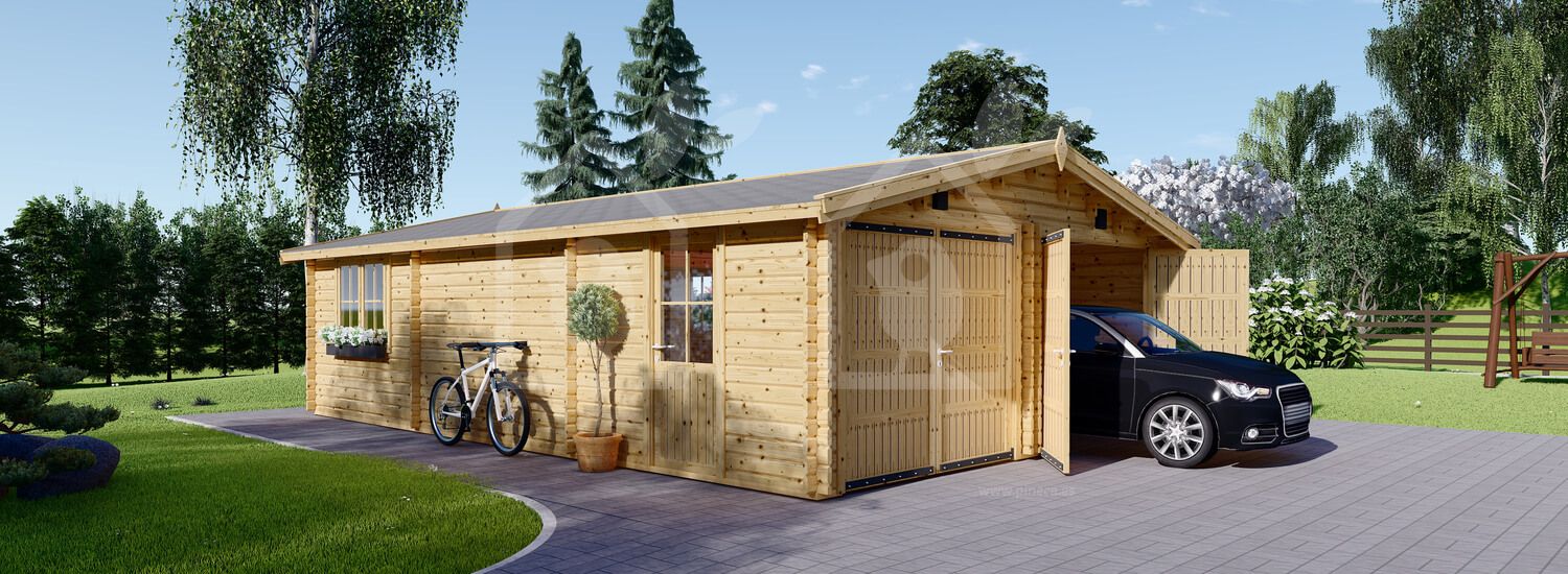 Garagem de madeira pré-fabricada para 2 carros CLASSIC DUO (66 mm), 6x9 m, 54 m² visualization 1