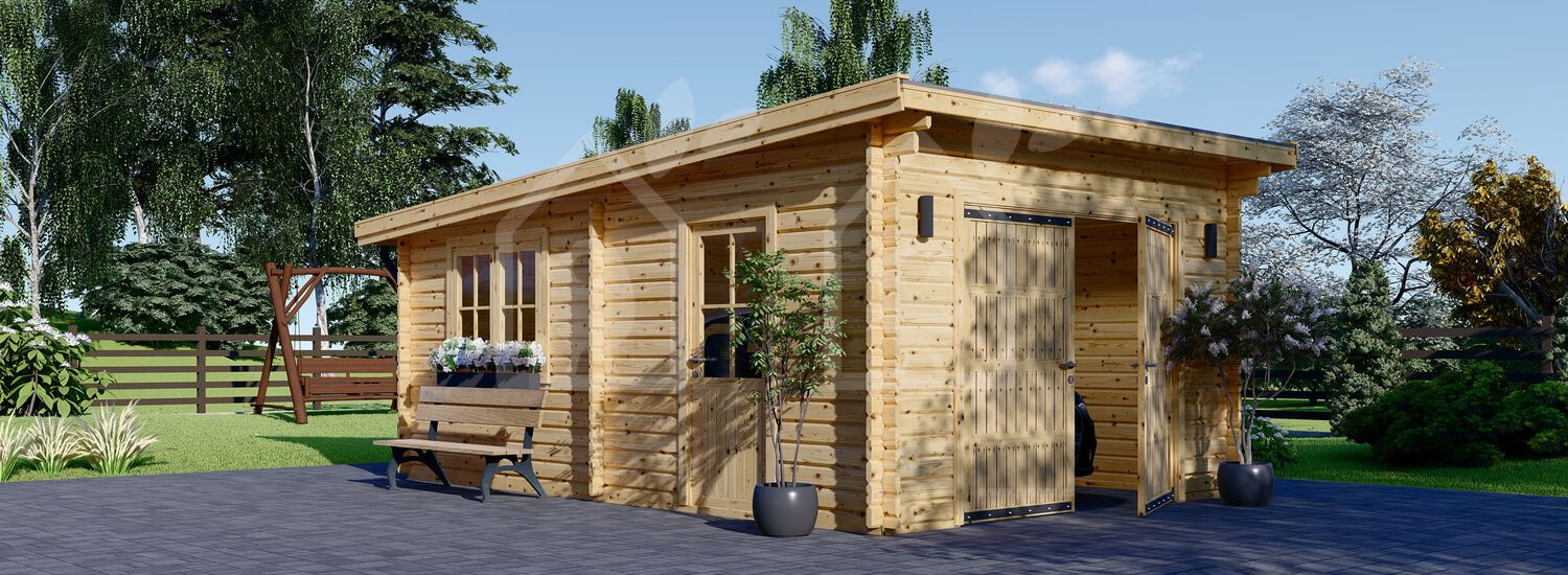 Garagem de madeira pré-fabricada para 1 carro MODERN (44 mm), 3.6x5.4 m, 20 m² visualization 1
