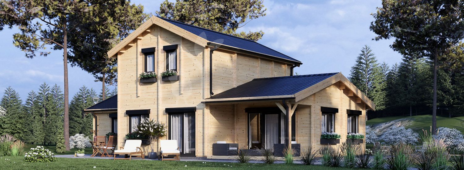 Casa de madeira pré-fabricada HOLLAND S (66 mm), 113 m² com terraço de 13 m² visualization 1