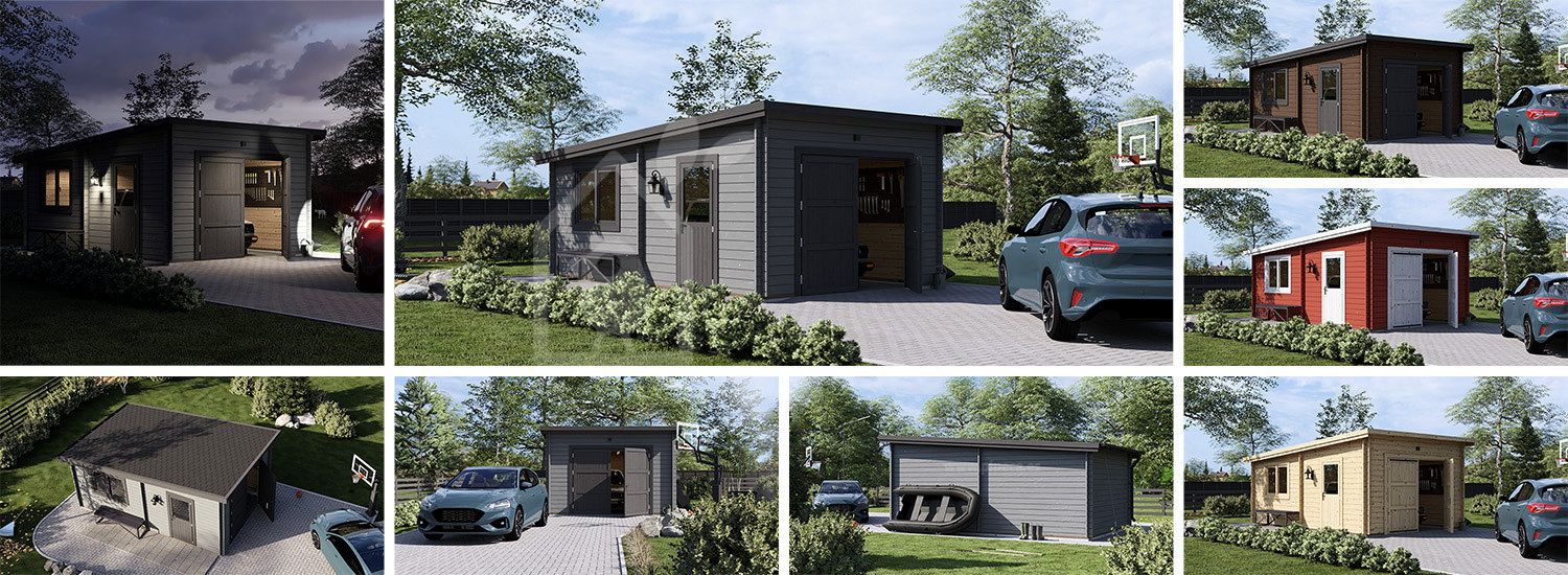 Garagem de madeira pré-fabricada para 1 carro MODERN (34 mm), 4x6 m, 21 m² visualization 1