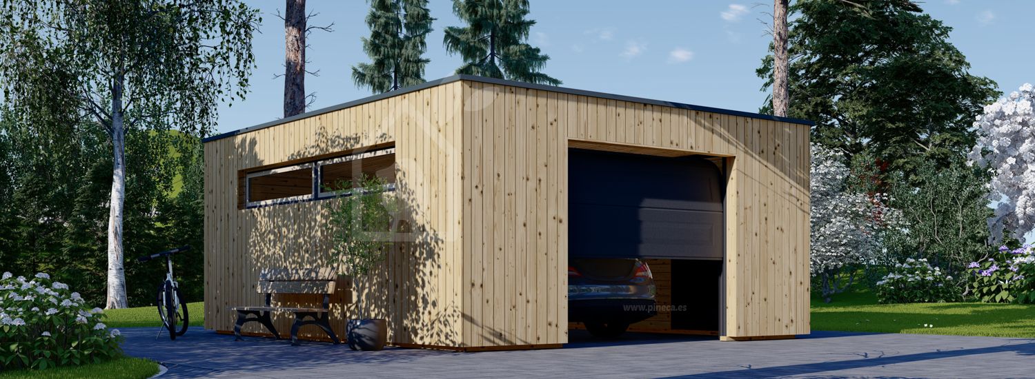 Garagem de madeira pré-fabricada para 1 carro SILVIA F (34 mm + revestimento), 5x6 m, 30 m² visualization 1