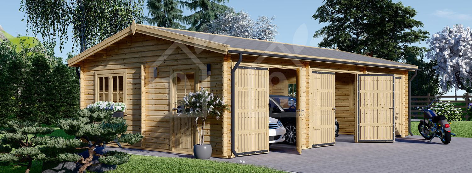 Garagem de madeira pré-fabricada para 3 carros TRIO (44 mm), 9x6 m, 54 m² visualization 1