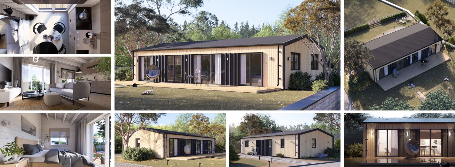Casa de madeira pré-fabricada NICOLE (Isolamento térmico, 44 mm + revestimento), 68 m² visualization 1