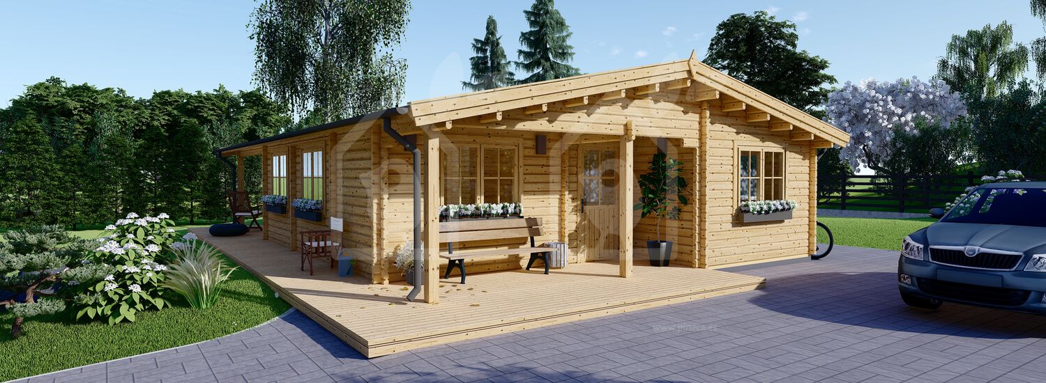 Casa de madeira pré-fabricada LINDA (44+44 mm), 78 m² com terraço de 15 m² visualization 1